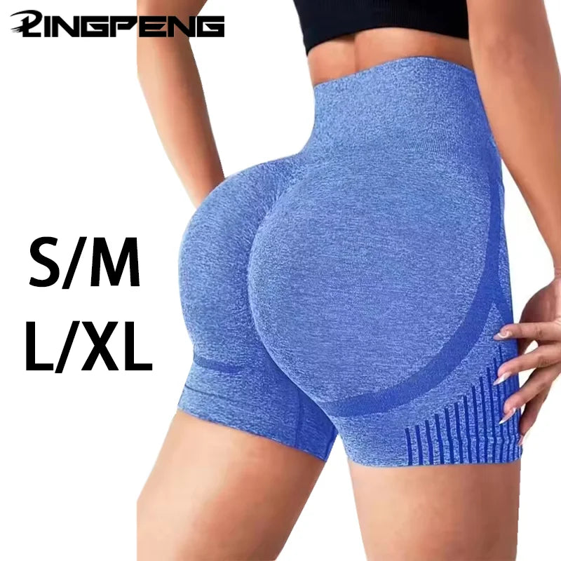 Blue high-waisted Butt Lift Fitness Shorts by Luxurymania24 highlighting sculpted curves and support