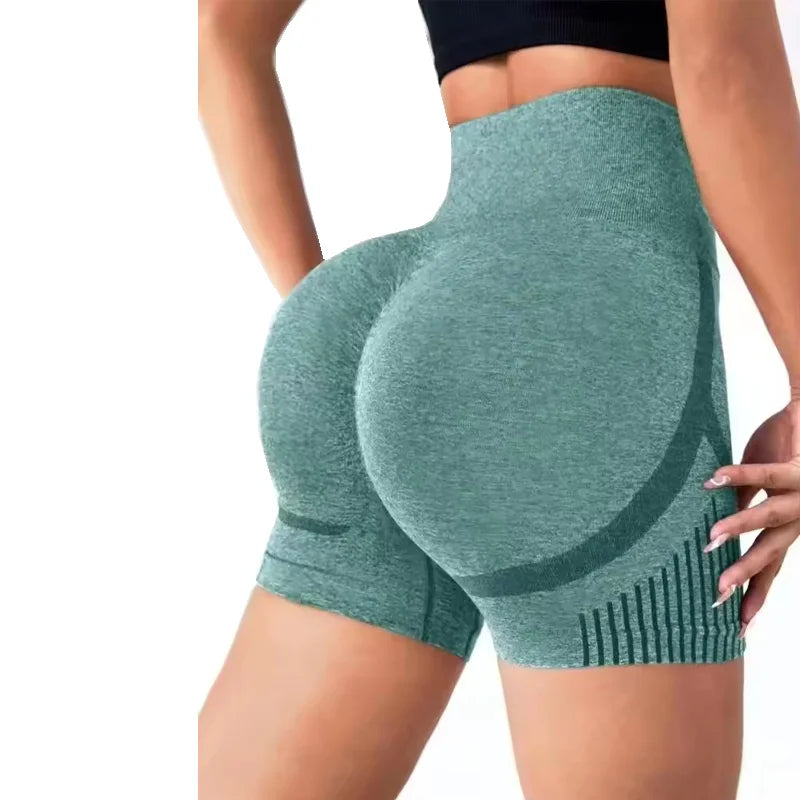 Green seamless Butt Lift Fitness Shorts enhancing shape and support for active wear