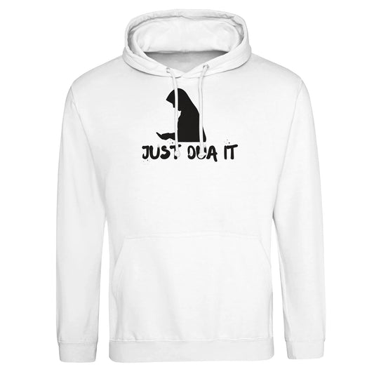 Premium unisex white hoodie featuring a stylish design with the phrase Just Do It