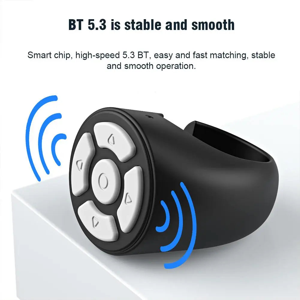 eprolo black Bluetooth ring remote control with five white media buttons for camera and music