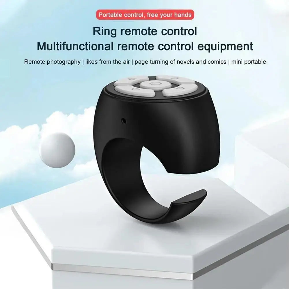 eprolo Bluetooth ring remote control black wearable finger remote with white buttons for photography and page turning