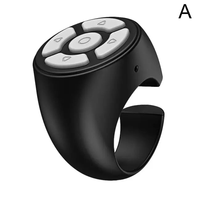 eprolo Bluetooth ring remote control black wearable ring with five white navigation buttons for camera and media