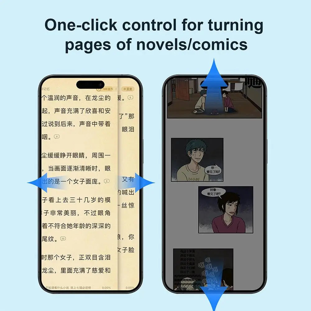 Eprolo Bluetooth ring remote control demonstrating one click page turning for novels and comics on smartphones