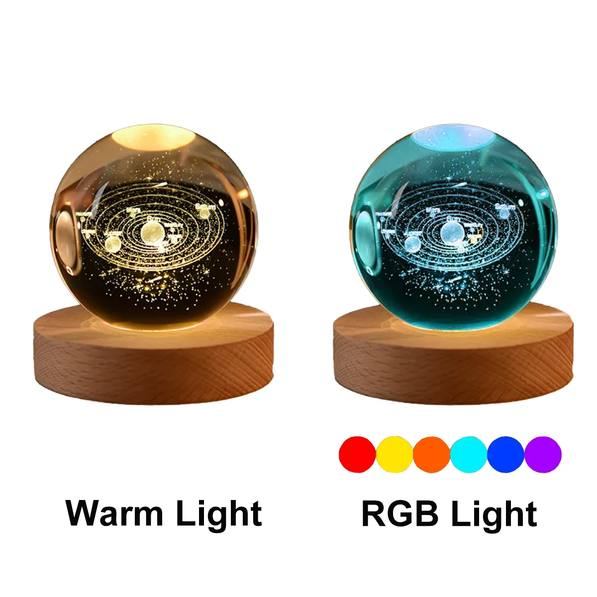 Solar System Crystal Ball Night lamp with warm and RGB light