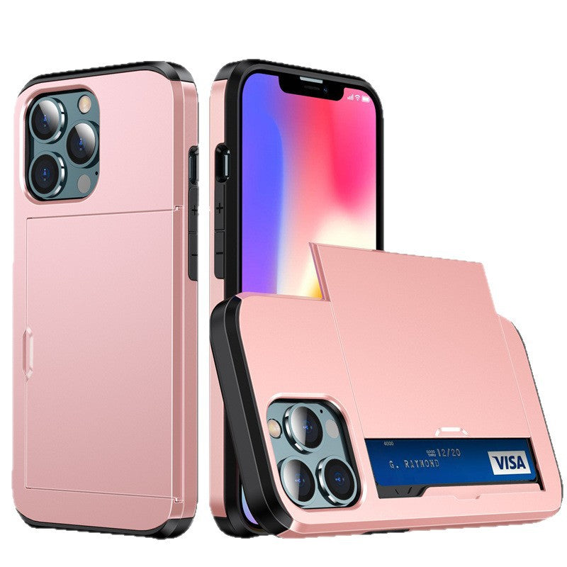 eprolo rose gold protective slide card insert phone case Apple with sliding back wallet for iPhone