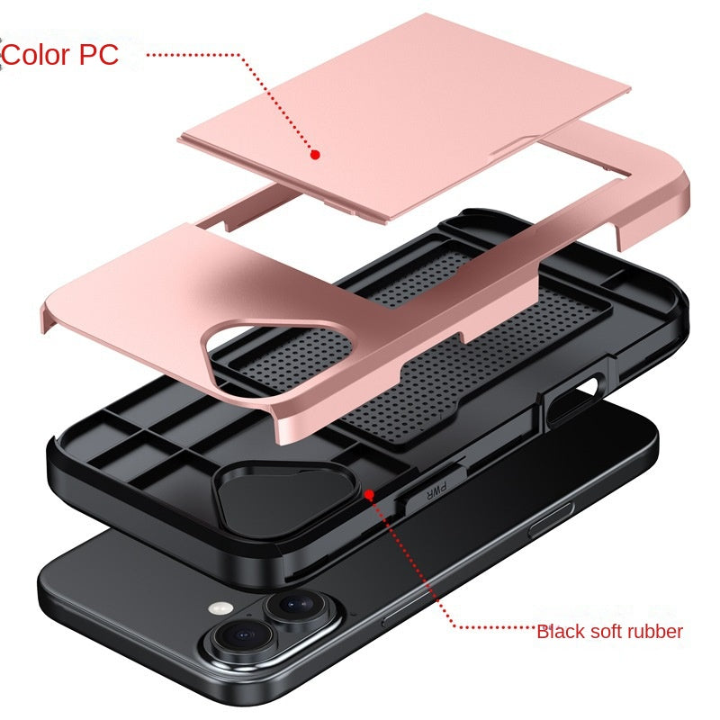 eprolo slide card insert phone case Apple in rose gold with black soft rubber shockproof inner shell