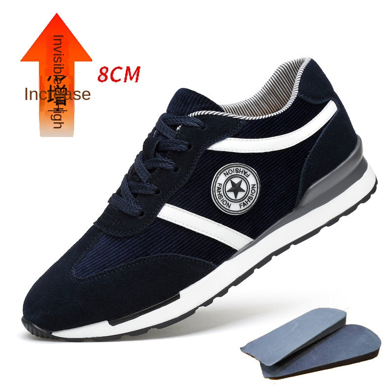 Elevated Sole Fashion Sneakers Men navy blue lace up trainers with 8cm hidden height insole
