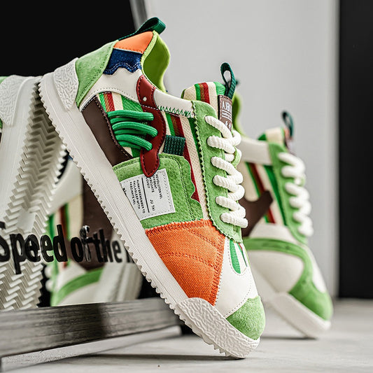Eprolo multi-colour fashion trainers for men in green orange white and brown with chunky sole and suede panels