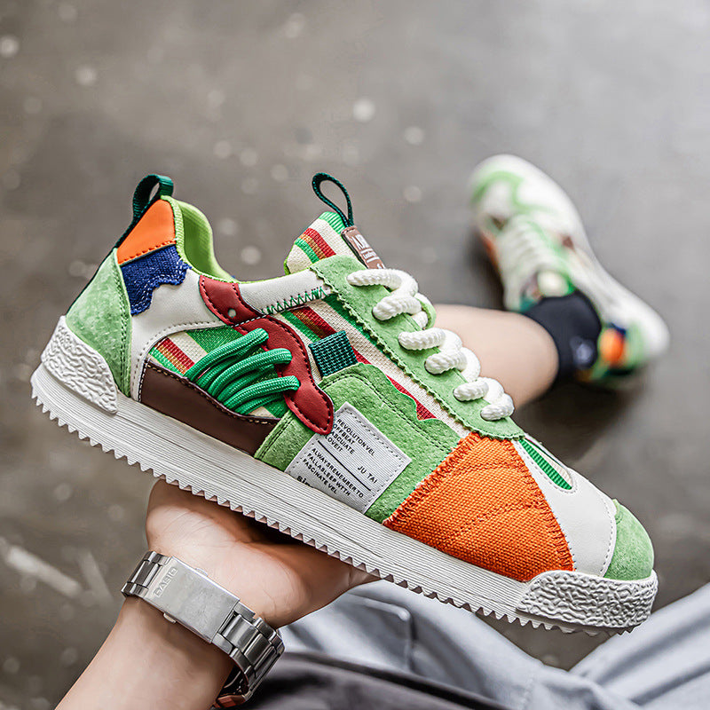 eprolo multi-colour fashion trainers for men in green orange and white suede textile with chunky rubber sole for casual streetwear