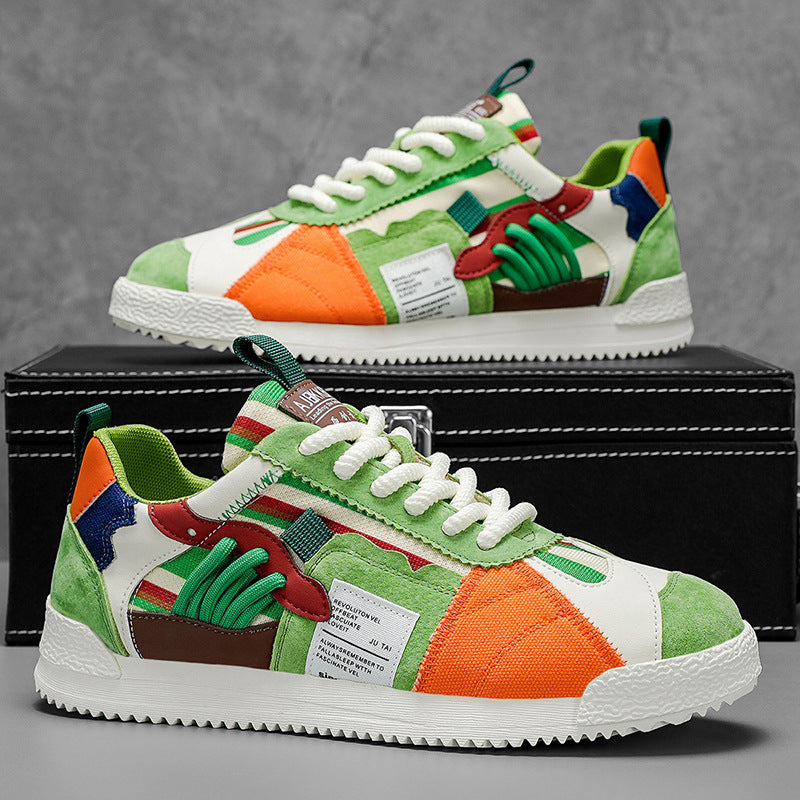 Eprolo multi-colour fashion trainers for men green orange suede mesh low top street style sneakers