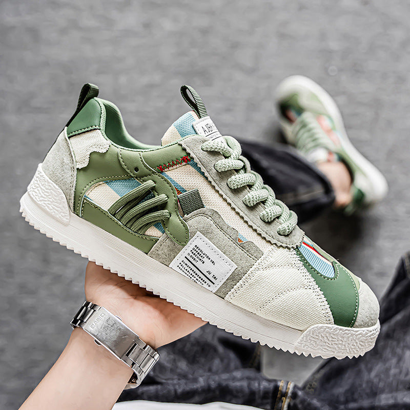 eprolo multi-colour fashion trainers for men green and beige mesh and suede panelled casual trainers with cushioned sole