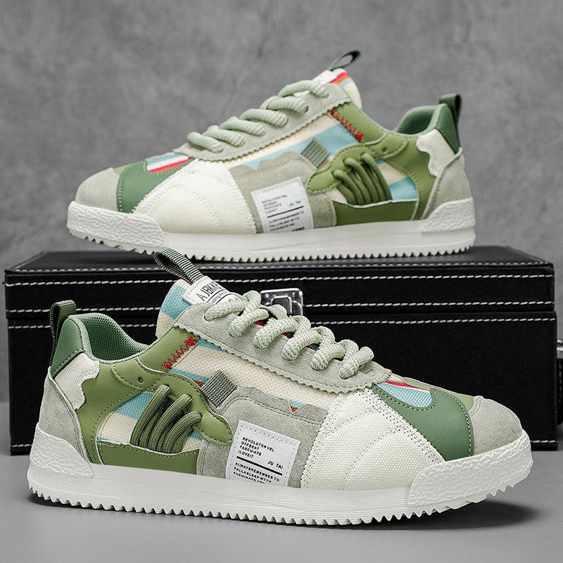 eprolo multi-colour fashion trainers for men green and white lace up casual trainers on display box