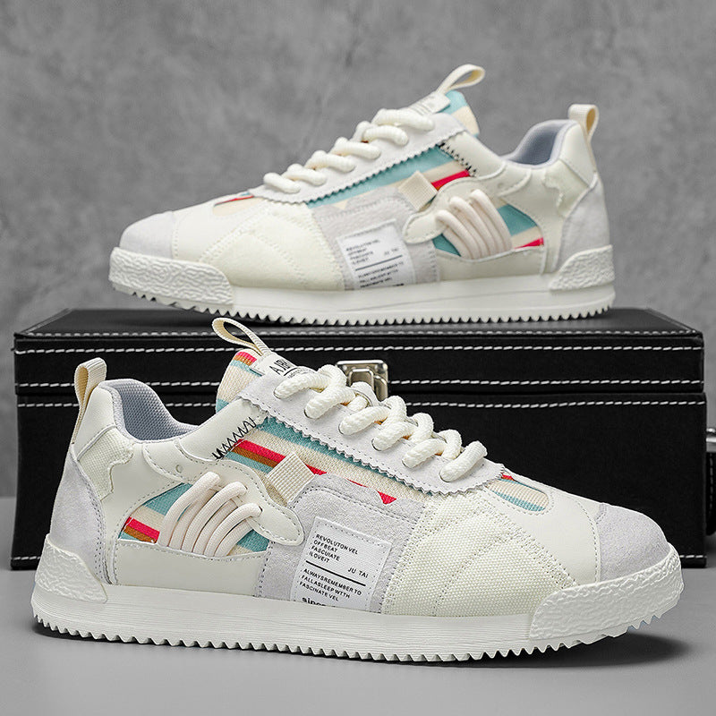White low top lace up trainers with pastel accents and textured sole multi-colour fashion trainers for men by eprolo