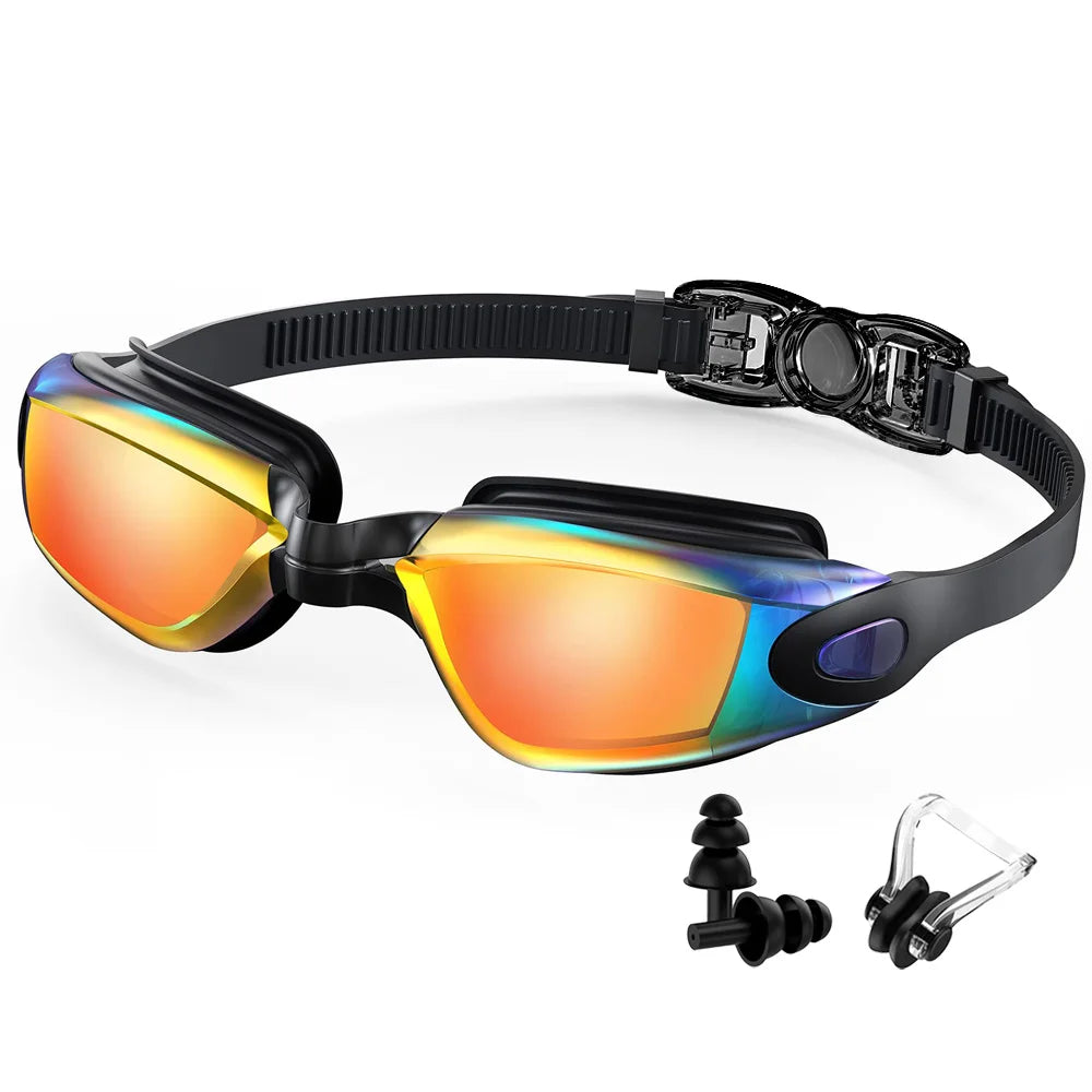 Waterproof swimming glasses men women with mirrored lenses and adjustable black strap by Luxurymania24