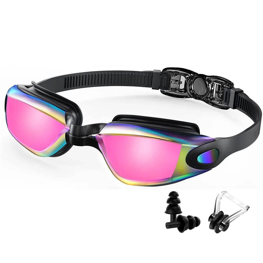 Luxurymania24 waterproof swimming glasses men women with adjustable strap and colourful mirrored lenses