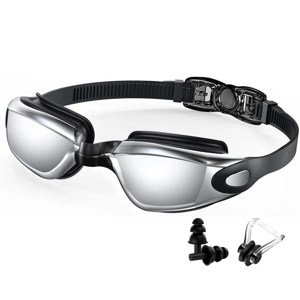 Luxurymania24 waterproof swimming glasses men women with black adjustable strap and nose clip