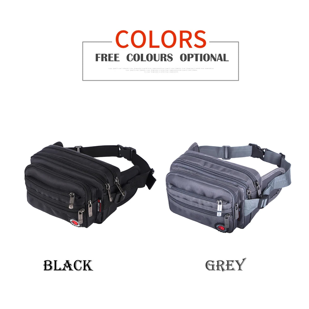 Luxurymania24 black and grey nylon casual fanny pack with phone compartment multiple zip pockets adjustable strap