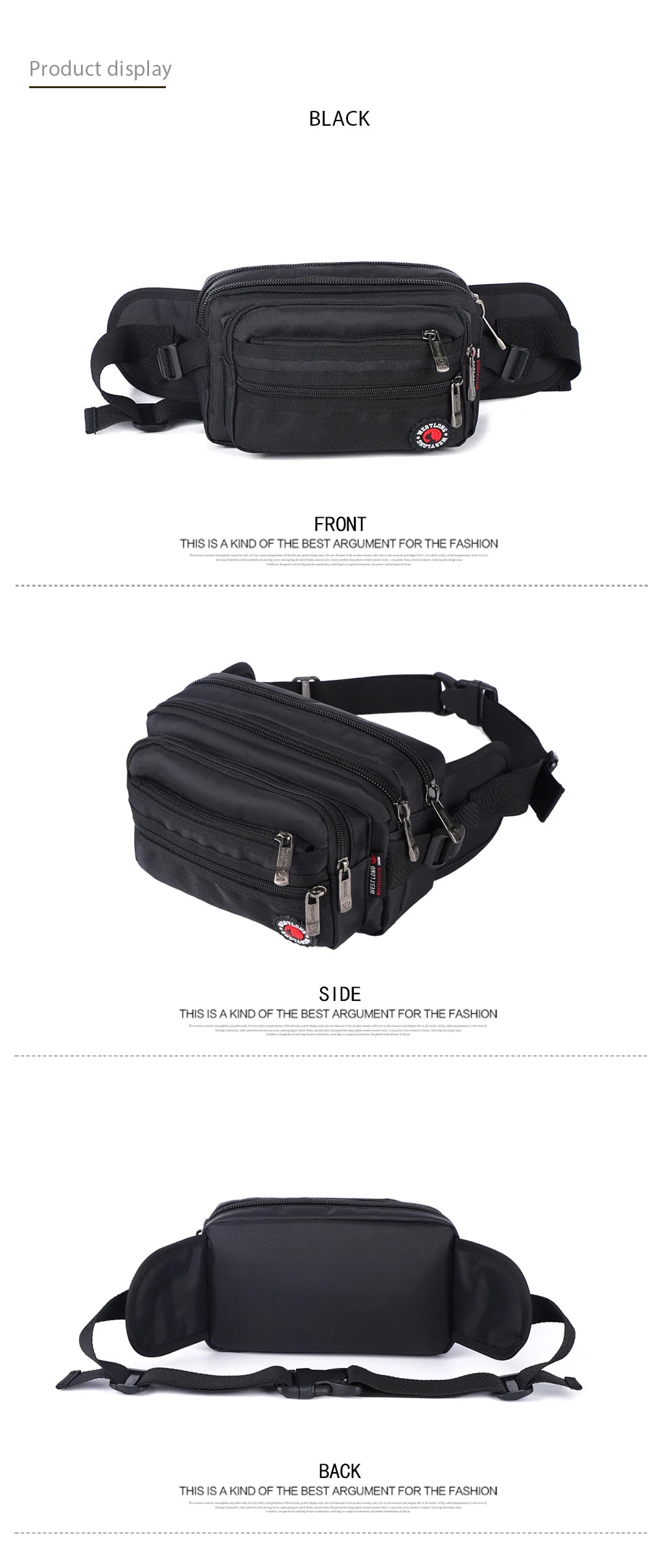 Luxurymania24 black casual fanny pack with phone compartment multiple zip pockets and adjustable strap