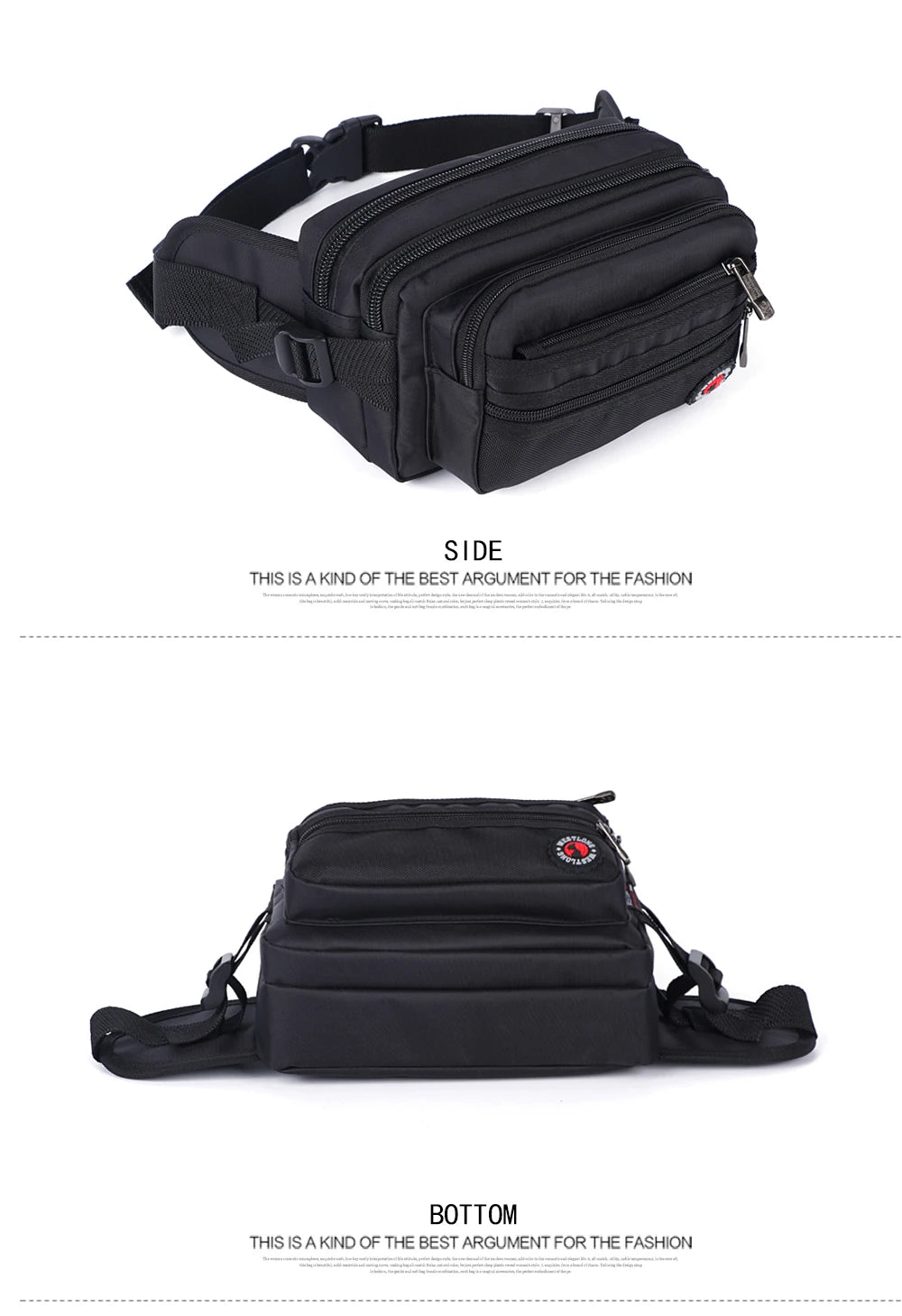 Black Luxurymania24 casual fanny pack with phone compartment multiple zip pockets adjustable waist strap