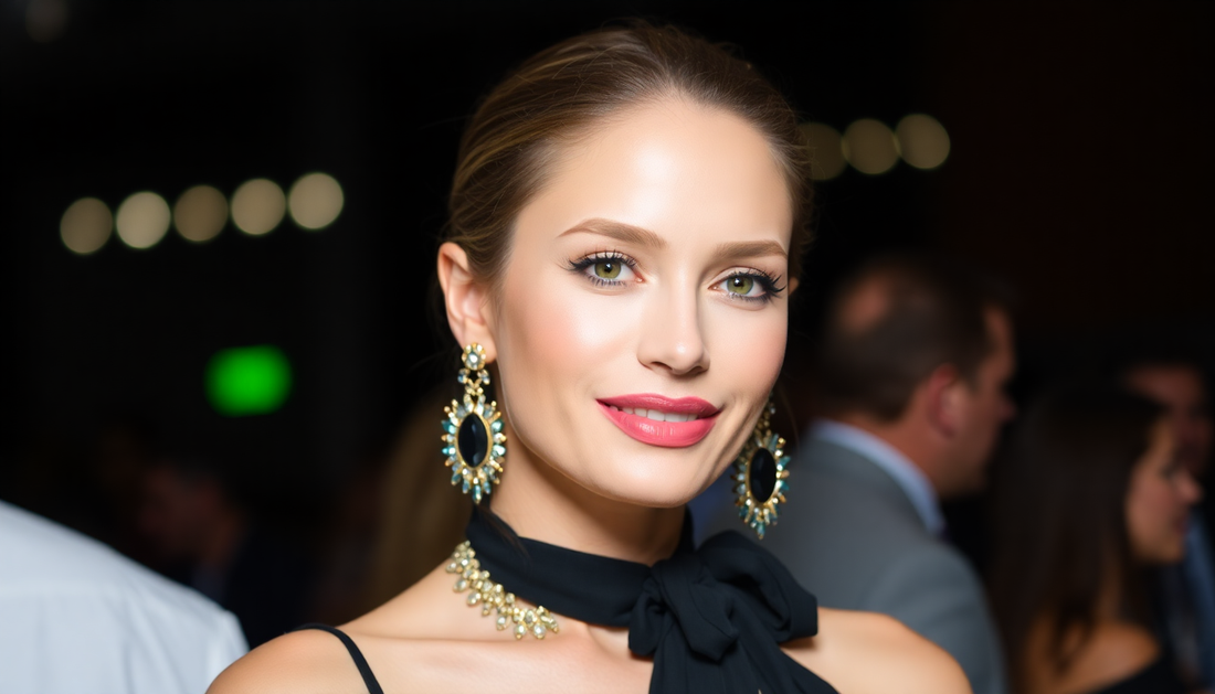 Elegant woman wearing trendy statement jewelry at event