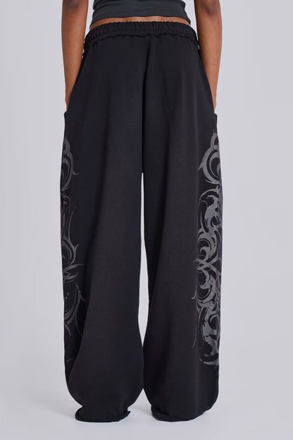 Retro Streetwear Casual Loose Straight Leg Sweatpants with Print Design