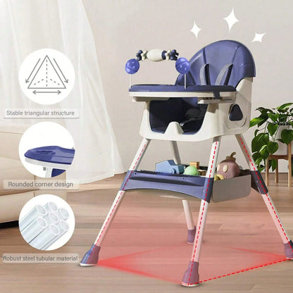 3 in 1 baby high chair with stable structure and rounded corners for safety and comfort