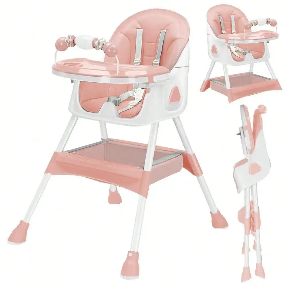 3 in 1 baby high chair in pink and white with adjustable features for feeding and playtime