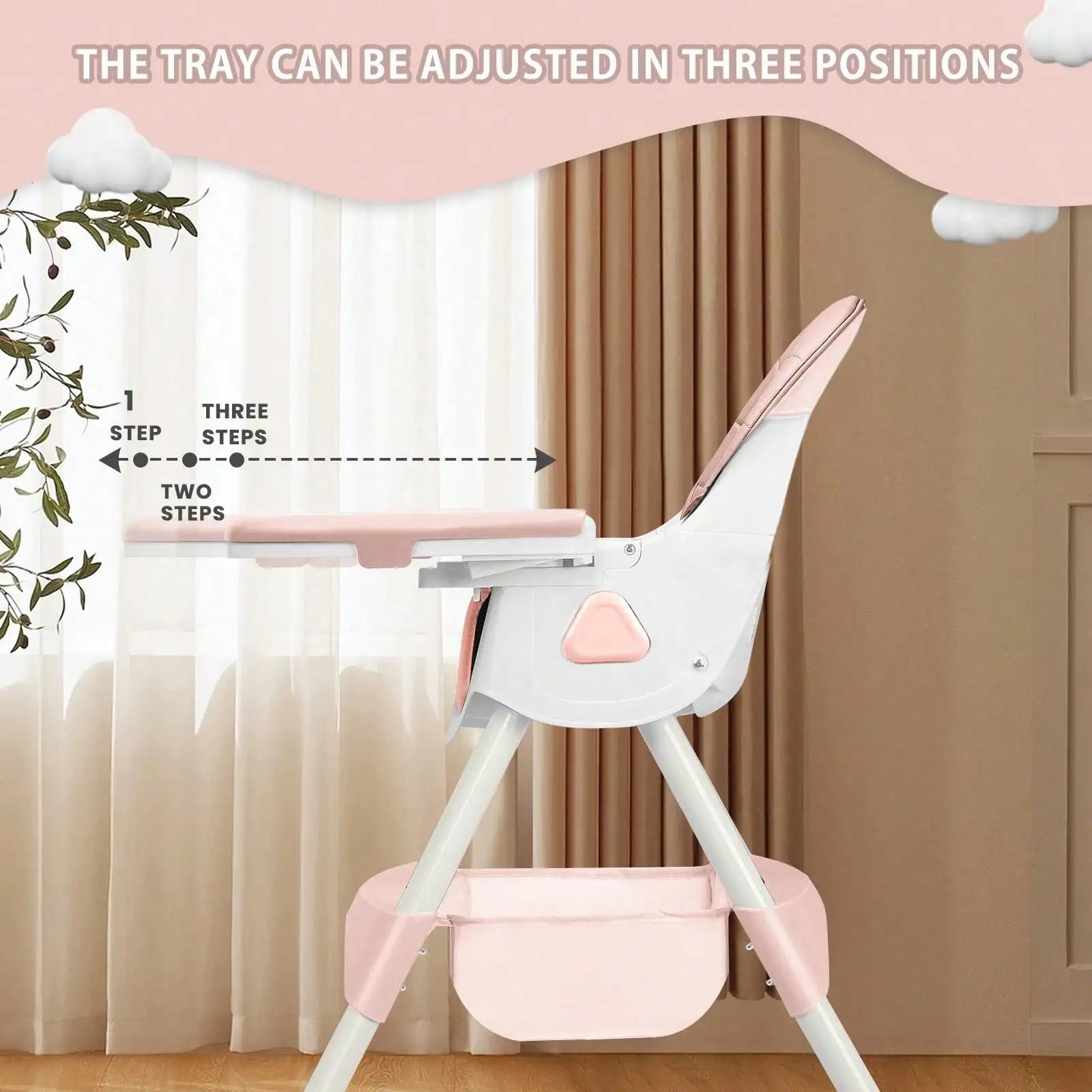 3 in 1 baby high chair with adjustable tray featuring three positions for convenience