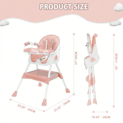 3 in 1 baby high chair with adjustable height and folding design for easy storage