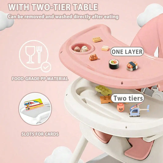 3 in 1 baby high chair with removable two-tier table for easy cleaning and food-grade material