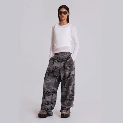 Street Retro Camouflage Print Faded Edge Loose Straight Casual Pants Sweatpants Unisex Spring Summer