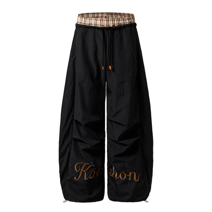 Casual Pants Waistband Plaid Patchwork Faux Two-Piece Wide Leg Pants