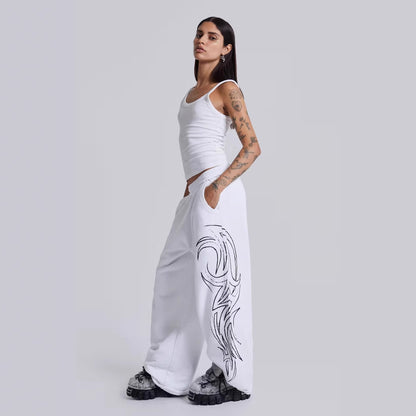 Retro Streetwear Casual Loose Straight Leg Sweatpants with Print Design