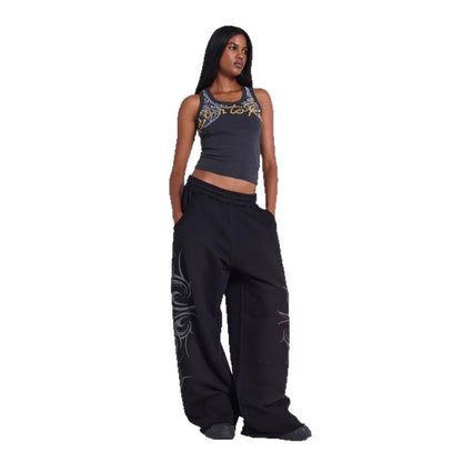 Retro Streetwear Casual Loose Straight Leg Sweatpants with Print Design