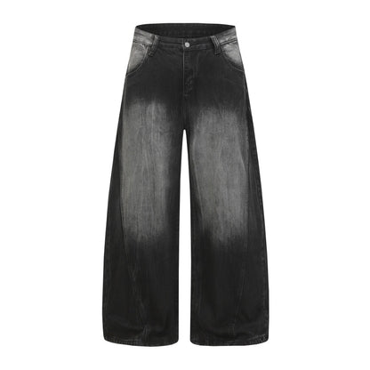 Color blocked polished and washed denim jeans