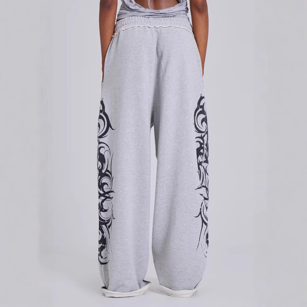Retro Streetwear Casual Loose Straight Leg Sweatpants with Print Design