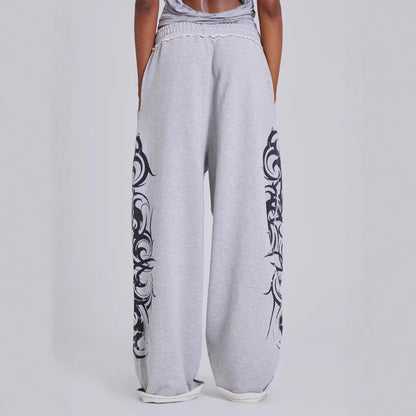 Retro Streetwear Casual Loose Straight Leg Sweatpants with Print Design