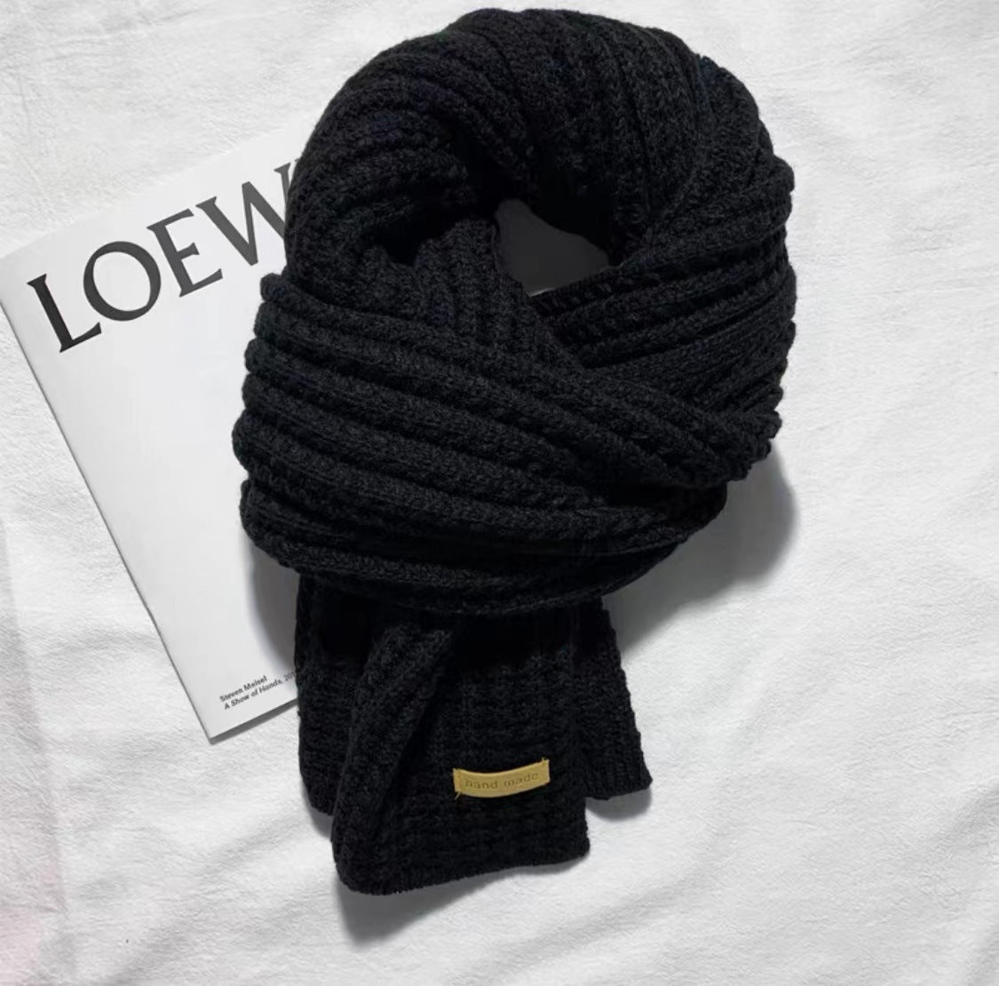 Autumn and winter neck scarf shawl, warm solid color knitted thick scarf