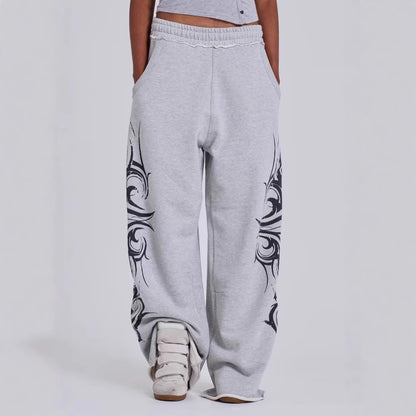 Retro Streetwear Casual Loose Straight Leg Sweatpants with Print Design