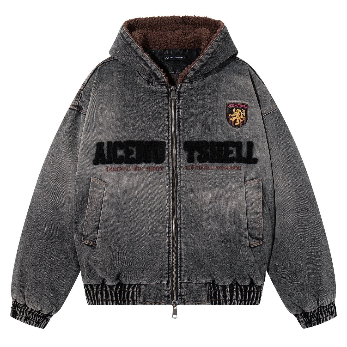 Gradient embroidered letter and velvet denim jacket