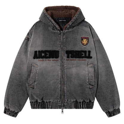 Gradient embroidered letter and velvet denim jacket