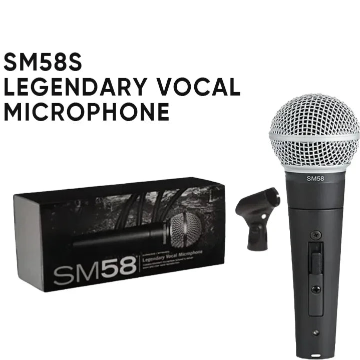 SM58 Legendary Vocal Microphone with packaging on a white background