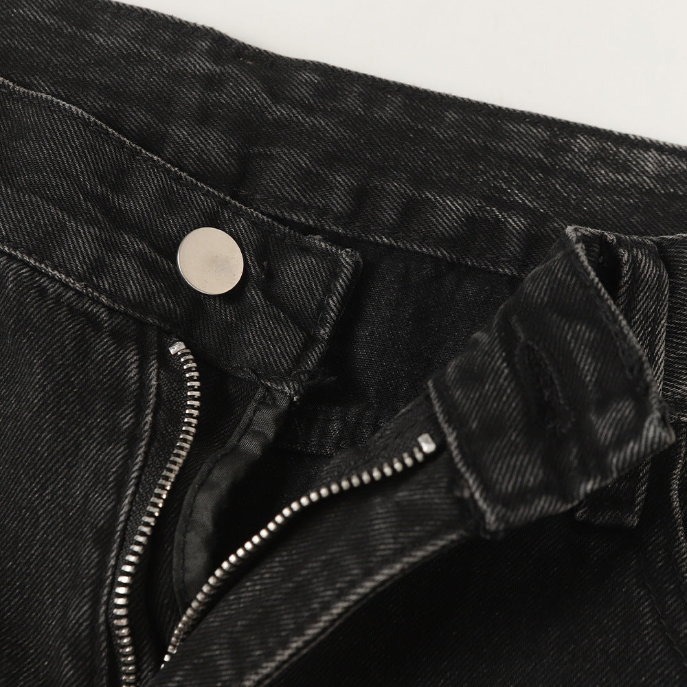 Color blocked polished and washed denim jeans