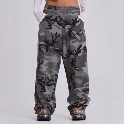 Street Retro Camouflage Print Faded Edge Loose Straight Casual Pants Sweatpants Unisex Spring Summer
