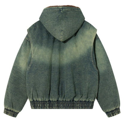 Gradient embroidered letter and velvet denim jacket