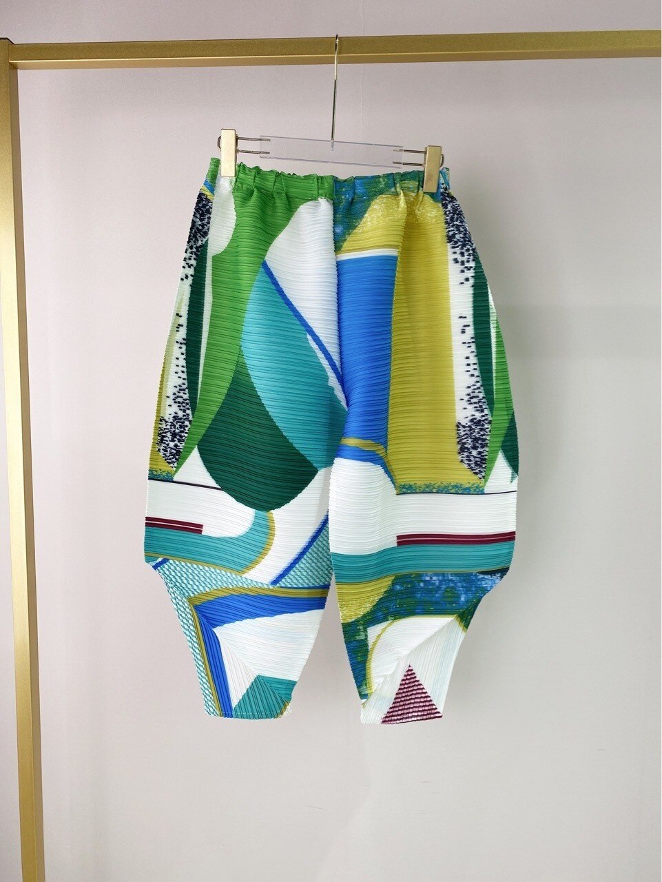 Female Casual Pleated Printed Pants For Women Summer New Loose Harlan Elastic Waist Color Block Trousers