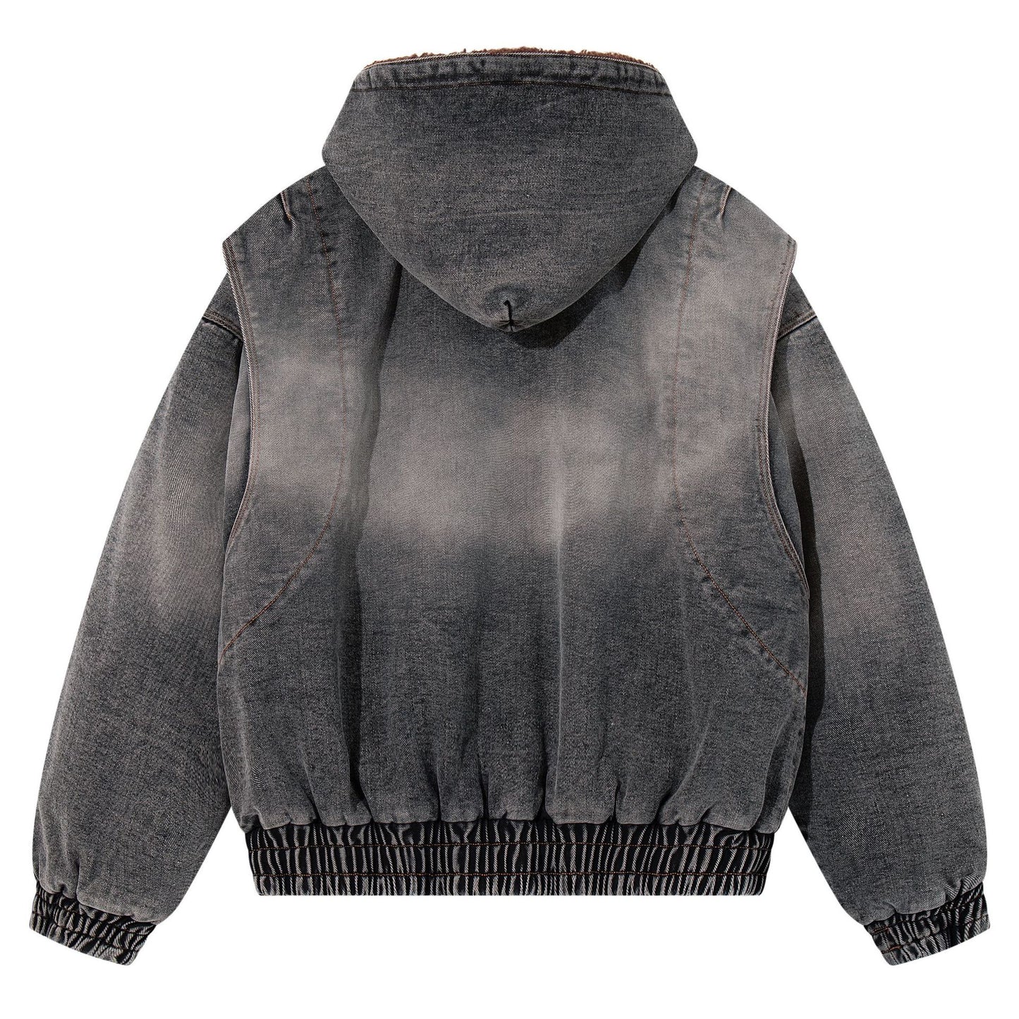 Gradient embroidered letter and velvet denim jacket