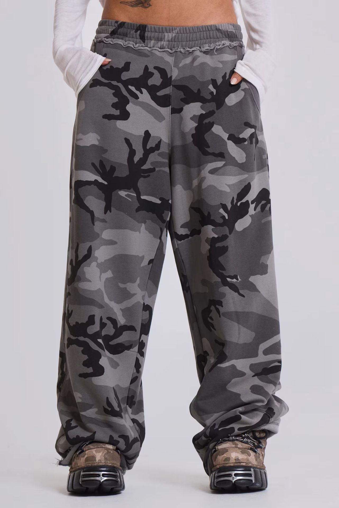 Street Retro Camouflage Print Faded Edge Loose Straight Casual Pants Sweatpants Unisex Spring Summer