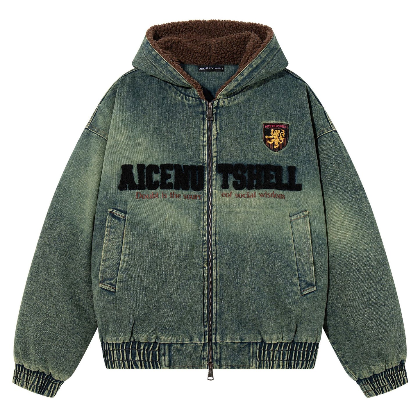 Gradient embroidered letter and velvet denim jacket