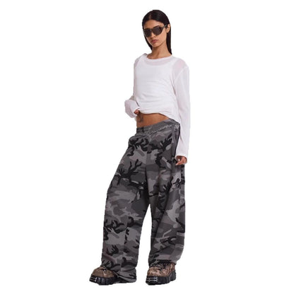 Street Retro Camouflage Print Faded Edge Loose Straight Casual Pants Sweatpants Unisex Spring Summer